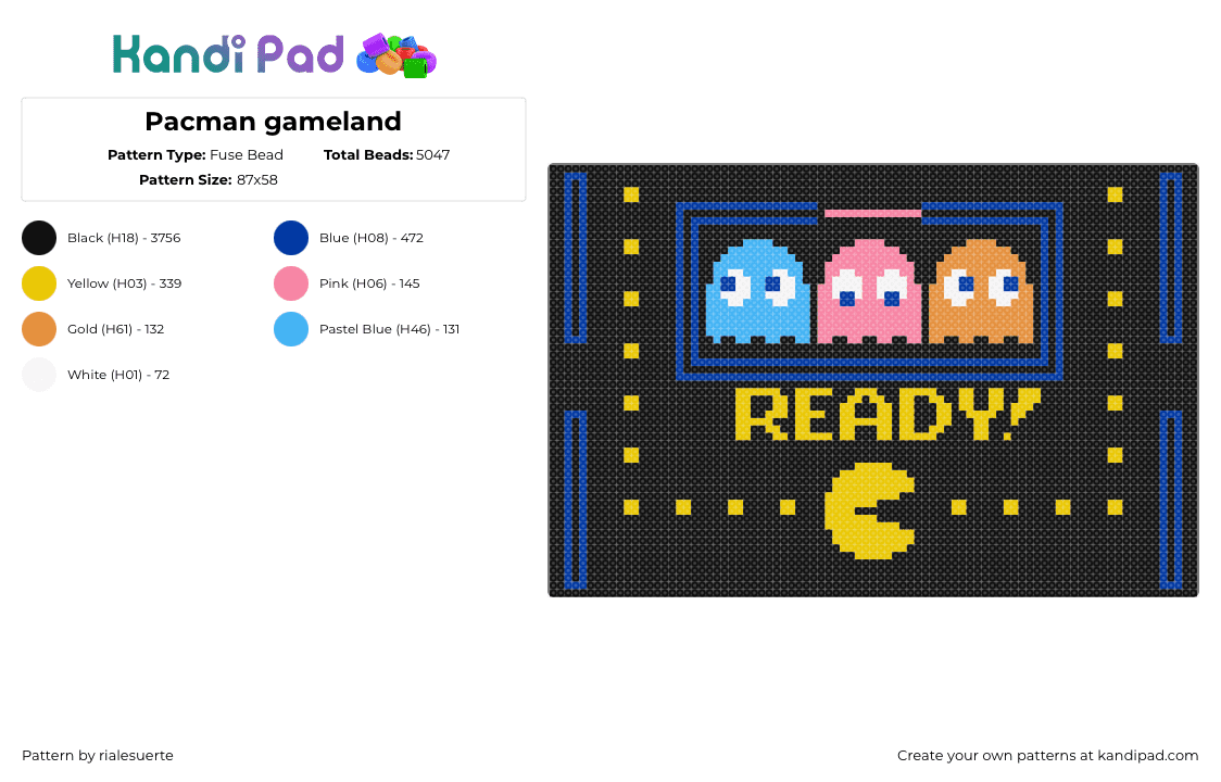 Pacman gameland - Fuse Bead Pattern by rialesuerte on Kandi Pad - 