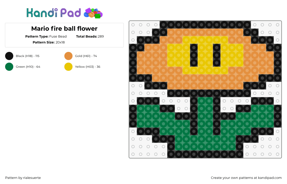 Mario fire ball flower - Fuse Bead Pattern by rialesuerte on Kandi Pad - 