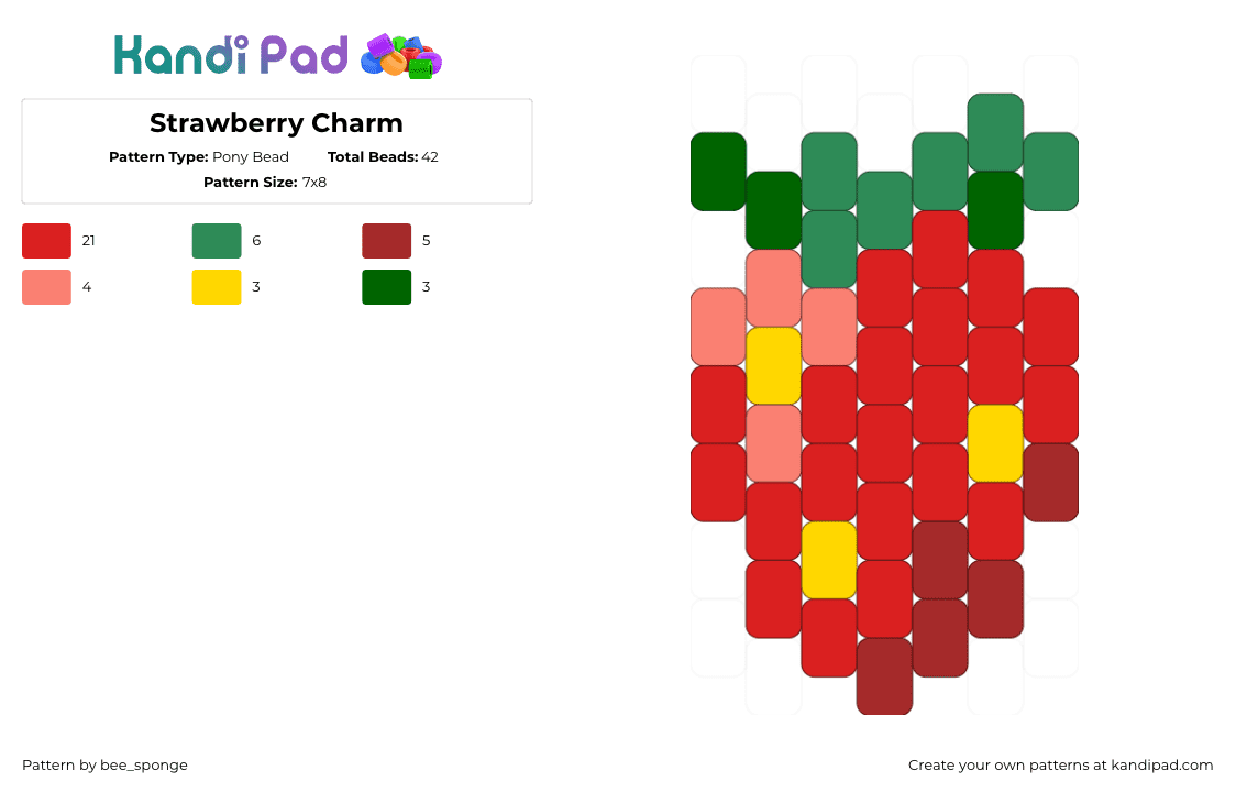 Strawberry Charm - Pony Bead Pattern by bee_sponge on Kandi Pad - strawberry,fruit,food,charm,red,green