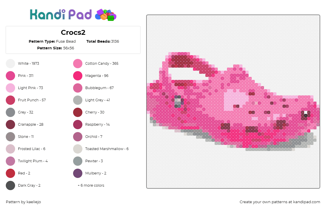 Crocs2 - Fuse Bead Pattern by kaeliejo on Kandi Pad - crocs,shoe,foot,clothing,pink