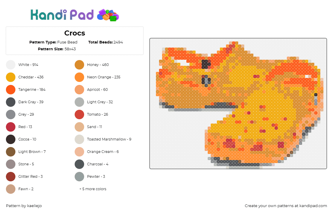 Crocs - Fuse Bead Pattern by kaeliejo on Kandi Pad - crocs,shoes,feet,clothing,orange