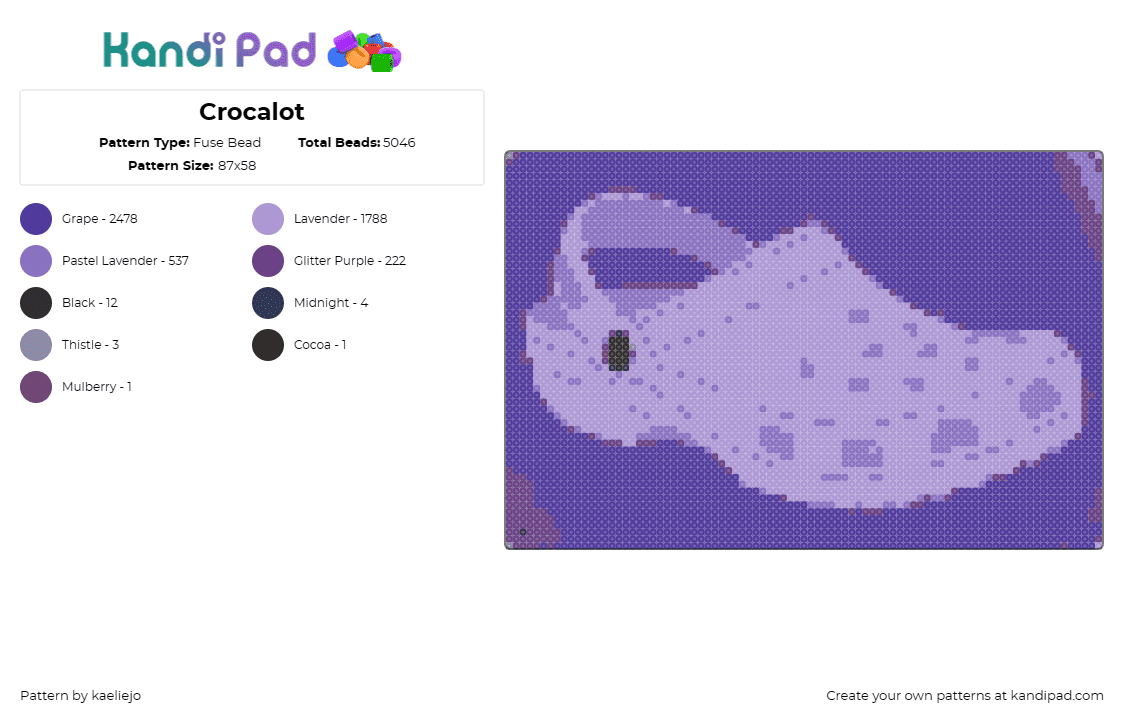 Crocalot - Fuse Bead Pattern by kaeliejo on Kandi Pad - crocs,shoe,foot,clothing,purple