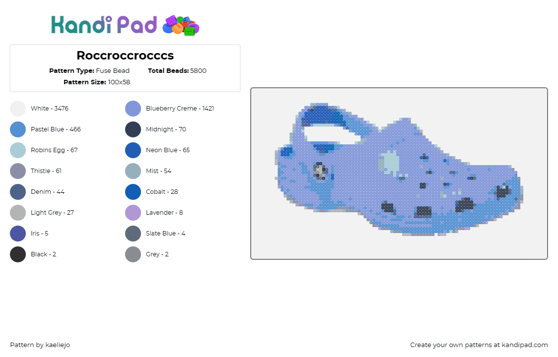 Roccroccrocccs - Fuse Bead Pattern by kaeliejo on Kandi Pad - crocs,shoe,foot,clothing,blue