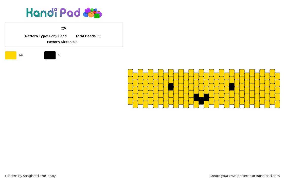 :> - Pony Bead Pattern by spaghetti_the_enby on Kandi Pad - smiley,emoji,simple,cute,face,cuff,yellow