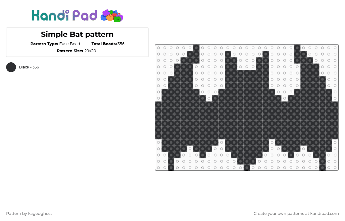 Simple Bat pattern - Fuse Bead Pattern by kagedghost on Kandi Pad - 