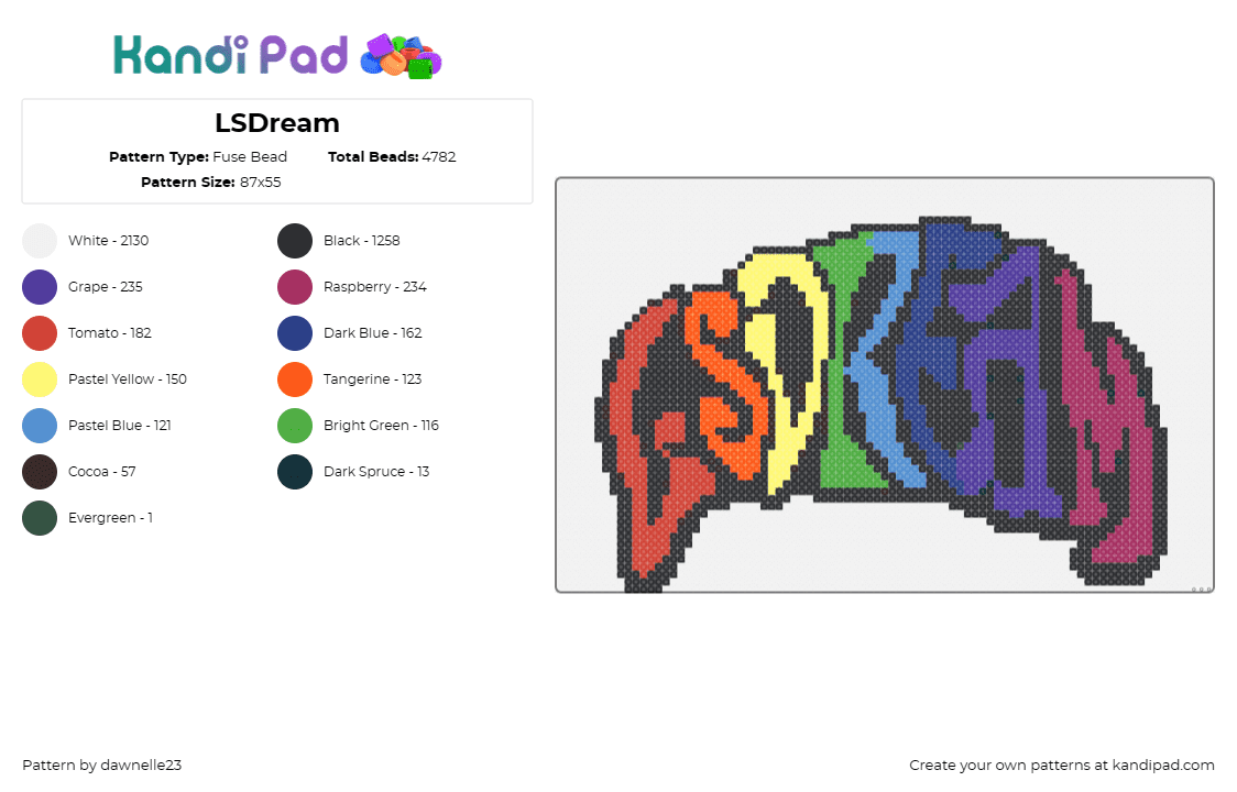 LSDream - Fuse Bead Pattern by dawnelle23 on Kandi Pad - lsdream,edm,music,dj,rainbow