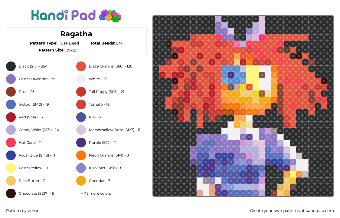 Ragatha - Fuse Bead Pattern by pomni on Kandi Pad - ragatha,amazing digital circus,portrait,character,animation,tv show,panel,purple,orange,yellow,black