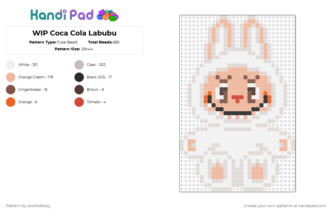 WIP Coca Cola Labubu - Fuse Bead Pattern by coolkiddizzy on Kandi Pad - beige