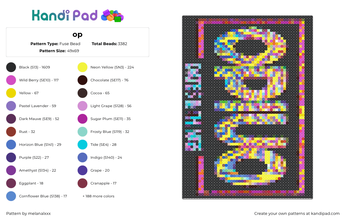 op - Fuse Bead Pattern by melanalxxx on Kandi Pad - opiuo,logo,colorful,dj,m usic,edm,black,pink,yellow