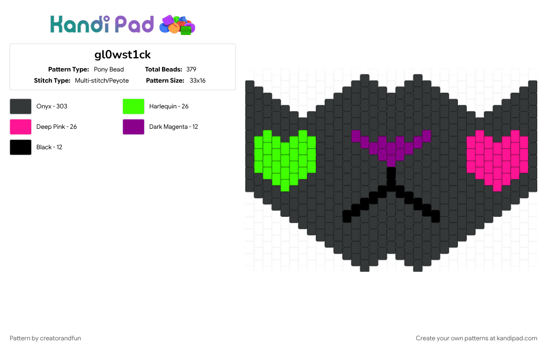 gl0wst1ck - Pony Bead Pattern by creatorandfun on Kandi Pad - black, green, pink
