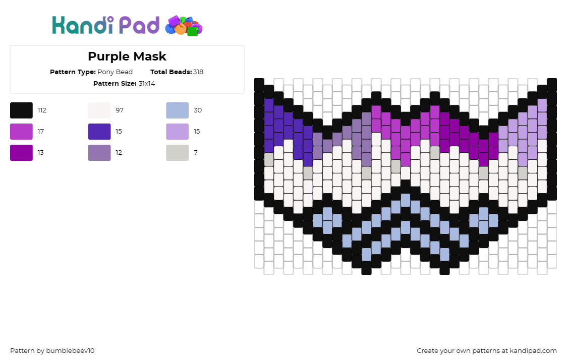 Purple Mask - Pony Bead Pattern by bumblebeev10 on Kandi Pad - mask,drippy,geometric,purple,white