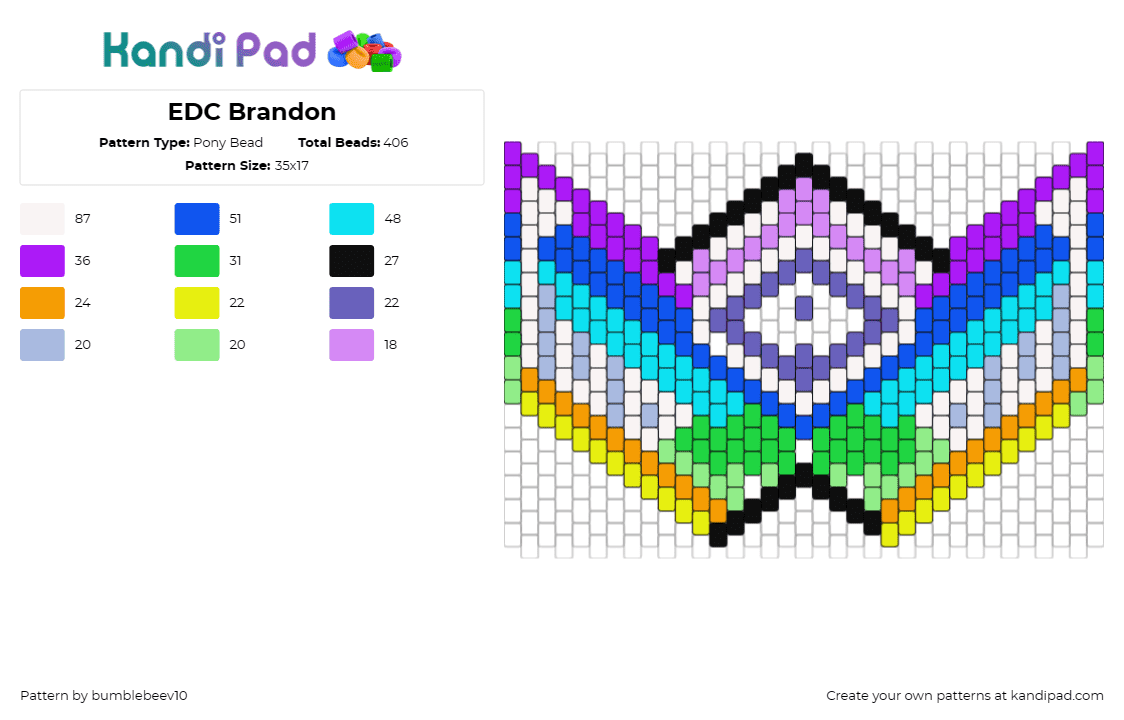 EDC Brandon - Pony Bead Pattern by bumblebeev10 on Kandi Pad - edc,festival,mask,music,edm,colorful,rainbow