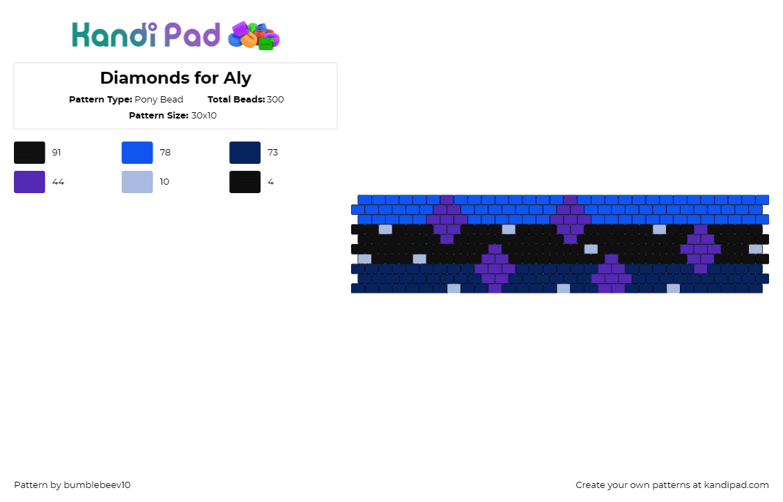 Diamonds for Aly - Pony Bead Pattern by bumblebeev10 on Kandi Pad - diamonds,dark,geometric,night,cuff,purple,blue