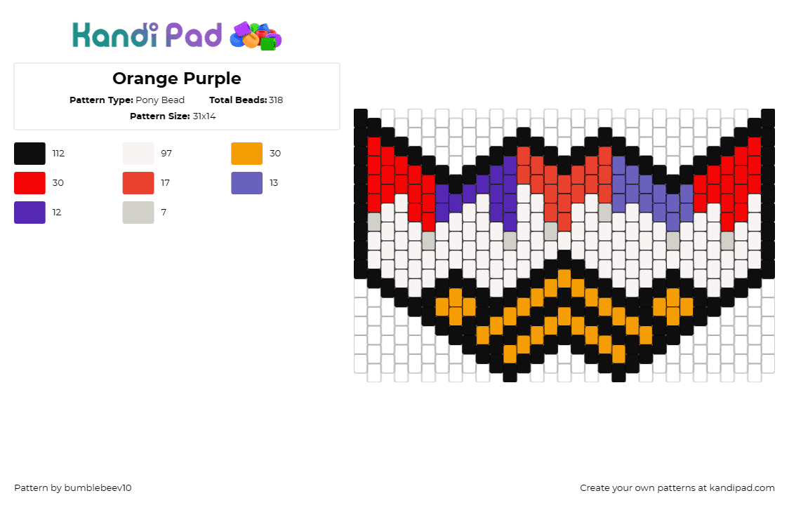 Orange Purple - Pony Bead Pattern by bumblebeev10 on Kandi Pad - geometric,mask,vibrant,bold,mysterious,orange,white,red