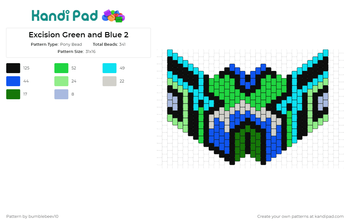 Excision Green and Blue 2 - Pony Bead Pattern by bumblebeev10 on Kandi Pad - excision,music,edm,dj,mask