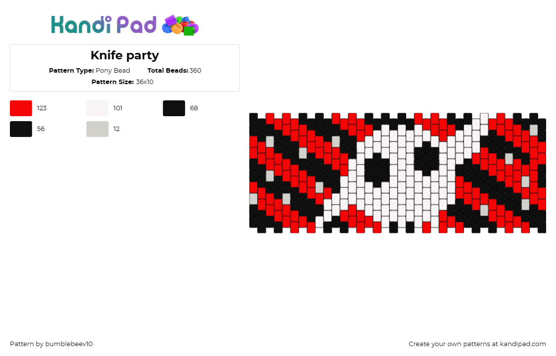 Knife party - Pony Bead Pattern by bumblebeev10 on Kandi Pad - knife party,logo,diagonal,stripes,dubstep,music,edm,dj,cuff,white,red,black