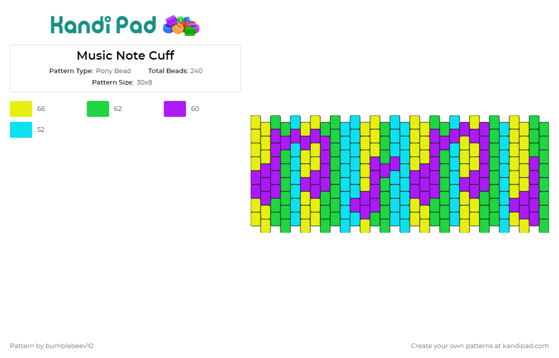 Music Note Cuff - Pony Bead Pattern by bumblebeev10 on Kandi Pad - music,stripes,colorful,cuff