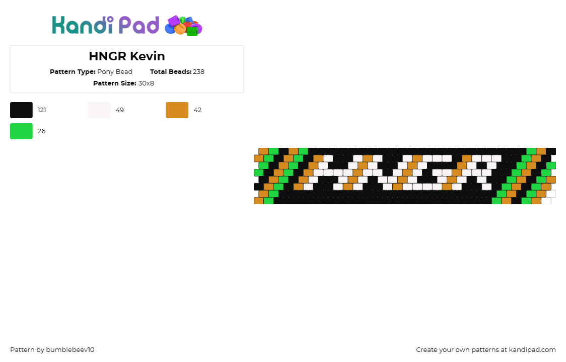 HNGR Kevin - Pony Bead Pattern by bumblebeev10 on Kandi Pad - hngr,text,dj,music,cuff,white,black,green