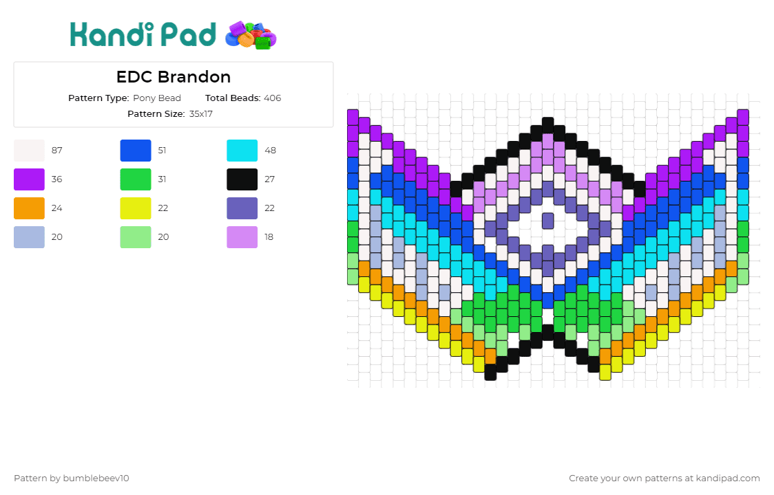 EDC Brandon - Pony Bead Pattern by bumblebeev10 on Kandi Pad - edc,music,festival,mask,edm,colorful