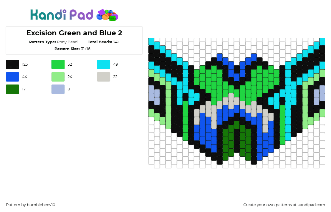 Excision Green and Blue 2 - Pony Bead Pattern by bumblebeev10 on Kandi Pad - excision,dj,mask,music,edm,dubstep,green,blue