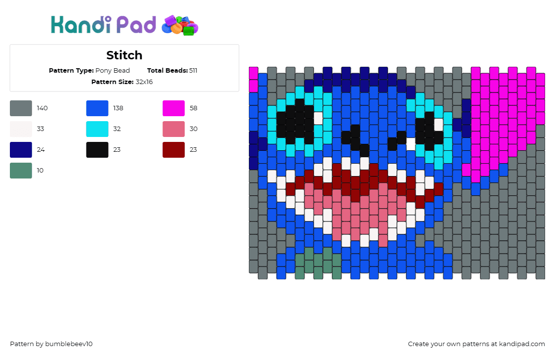 Stitch - Pony Bead Pattern by bumblebeev10 on Kandi Pad - stitch,lilo and stitch,disney