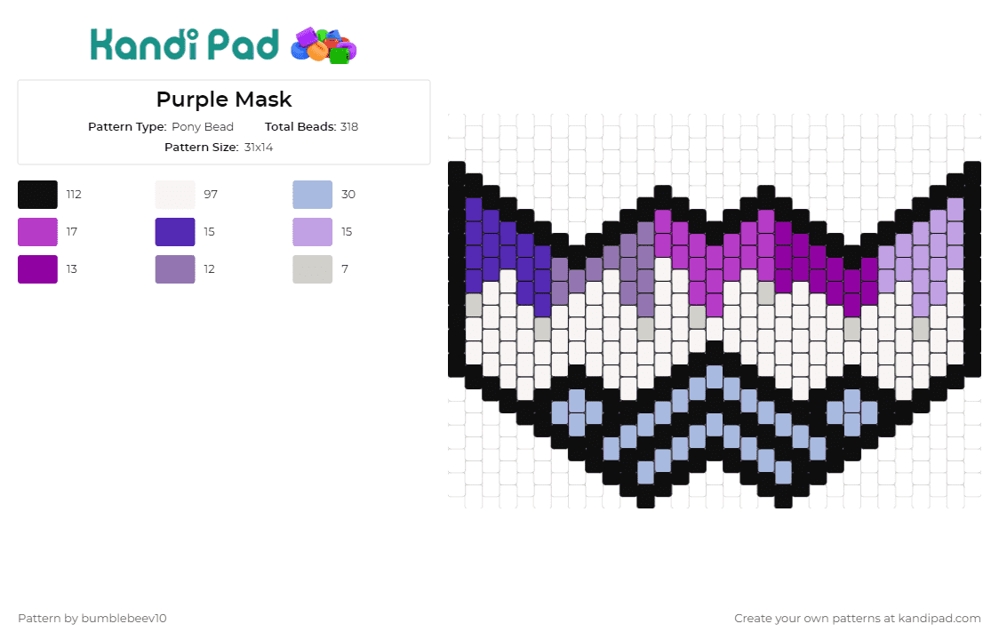 Purple Mask - Pony Bead Pattern by bumblebeev10 on Kandi Pad - mask
