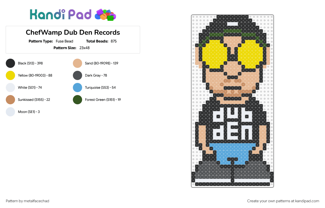 ChefWamp Dub Den Records - Fuse Bead Pattern by metalfacechad on Kandi Pad - bass music, beige, black, dj, dub den records, dubstep, edm, gray, producer, yellow
