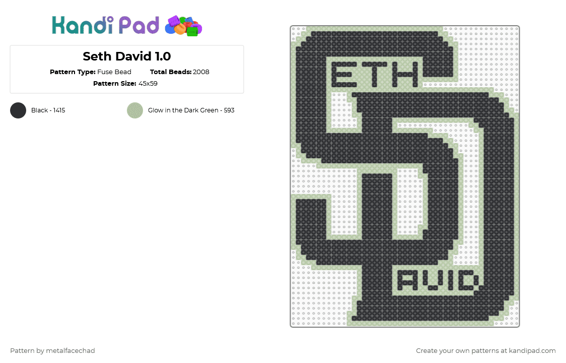 Seth David 1.0 - Fuse Bead Pattern by metalfacechad on Kandi Pad - black,beige
