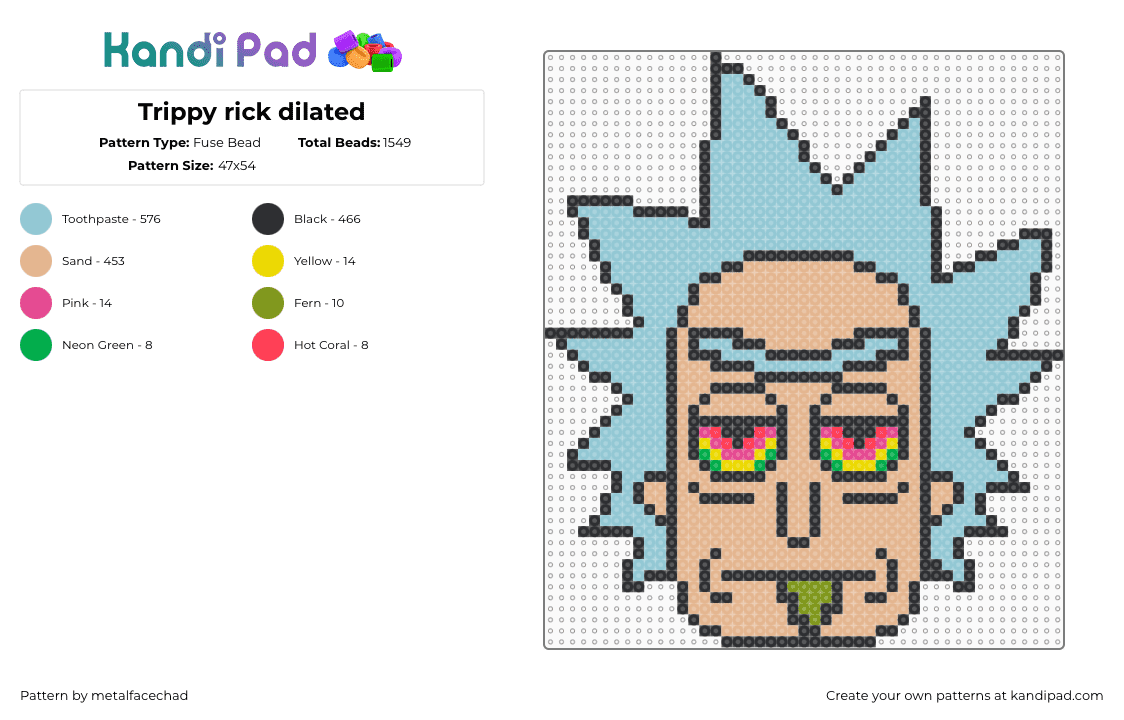 Trippy rick dilated - Fuse Bead Pattern by metalfacechad on Kandi Pad - light blue,beige