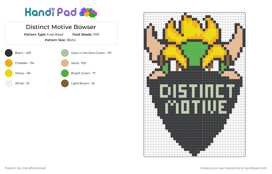 Distinct Motive Bowser Fuse Bead Pattern - Kandi Pad | Kandi Patterns ...
