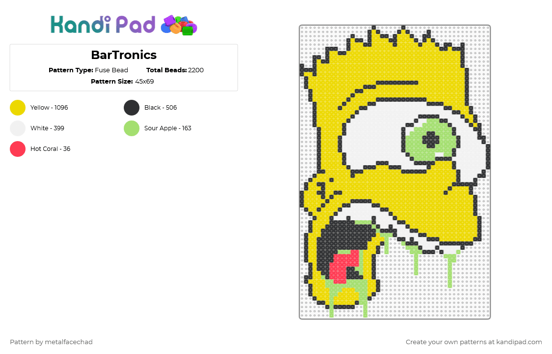 BarTronics - Fuse Bead Pattern by metalfacechad on Kandi Pad - yellow,subtronics,bart simspson,dubstep,riddim,music,dj,edm