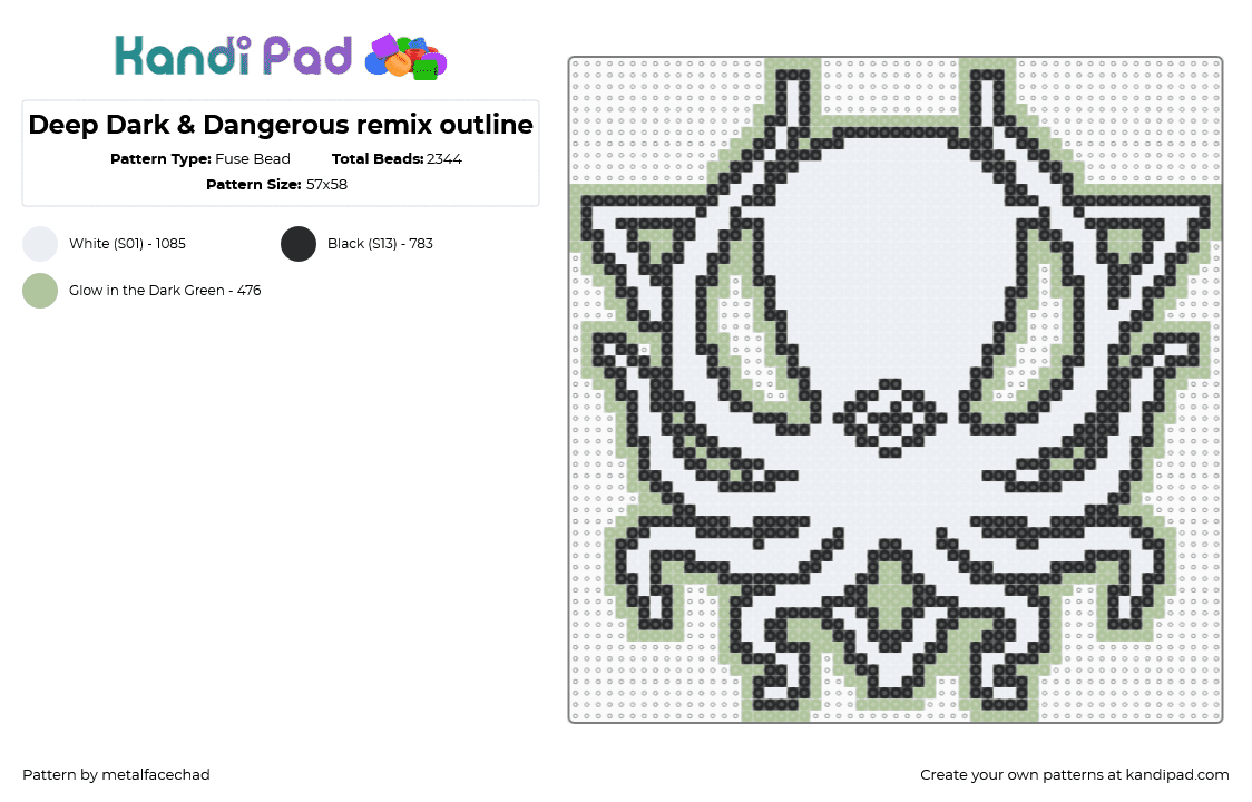 Deep Dark & Dangerous remix outline - Fuse Bead Pattern by metalfacechad on Kandi Pad - white,beige,deep dark dangerous,ddd,truth dubstep,truth
