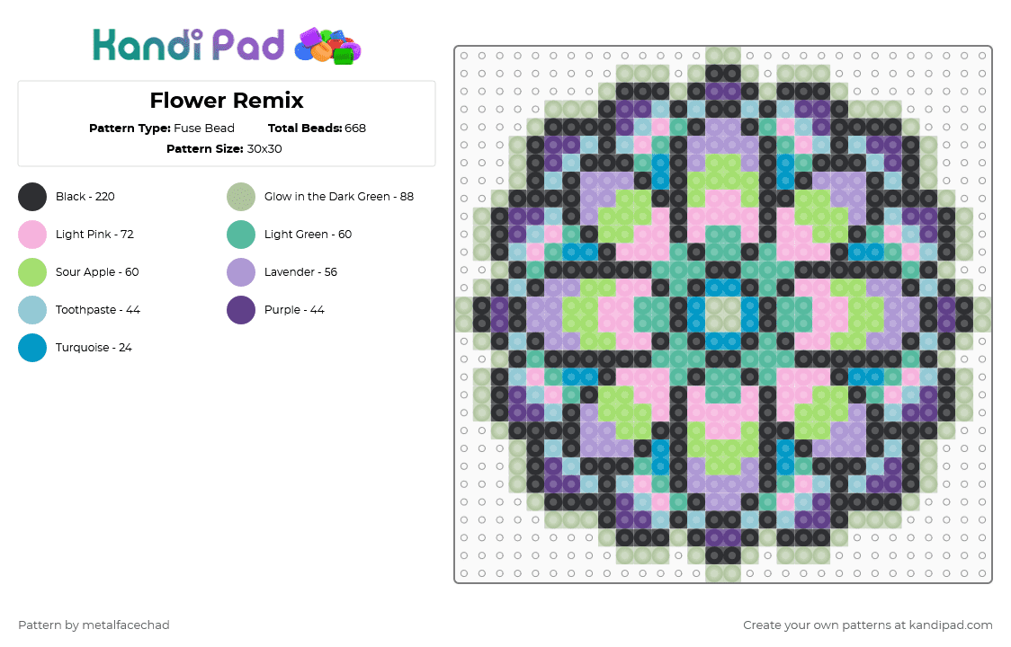Flower Remix - Fuse Bead Pattern by metalfacechad on Kandi Pad - beige,light blue,pink,flower,geometric