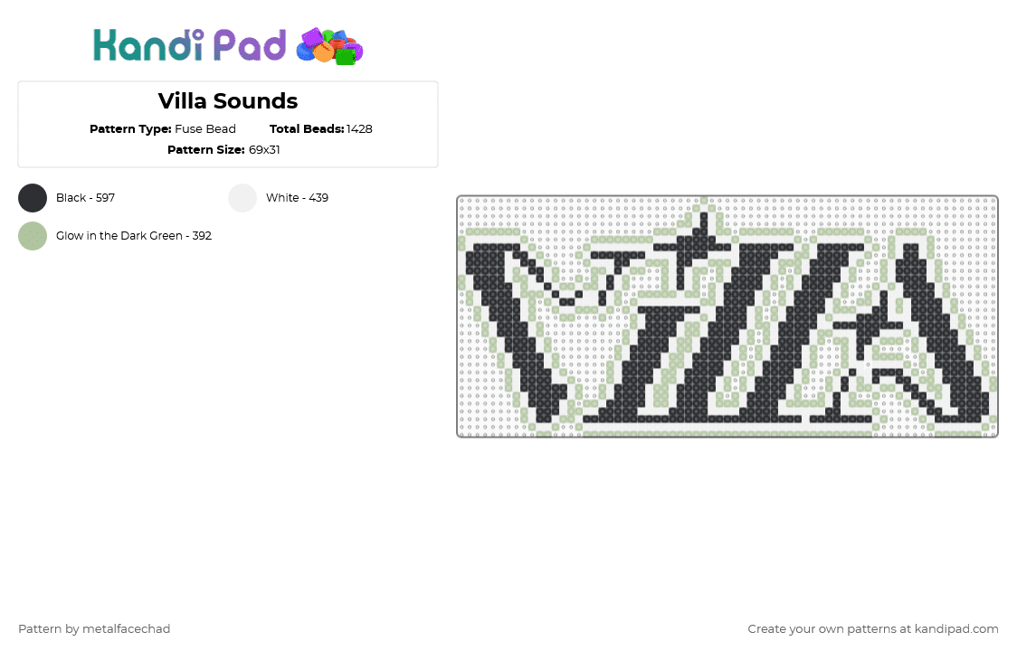 Villa Sounds - Fuse Bead Pattern by metalfacechad on Kandi Pad - white,beige,music,dj,producer,edm,rave,plur