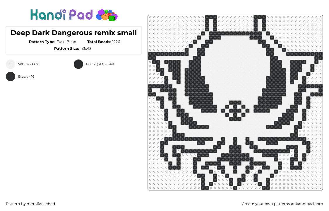 Deep Dark Dangerous remix small - Fuse Bead Pattern by metalfacechad on Kandi Pad - black,white