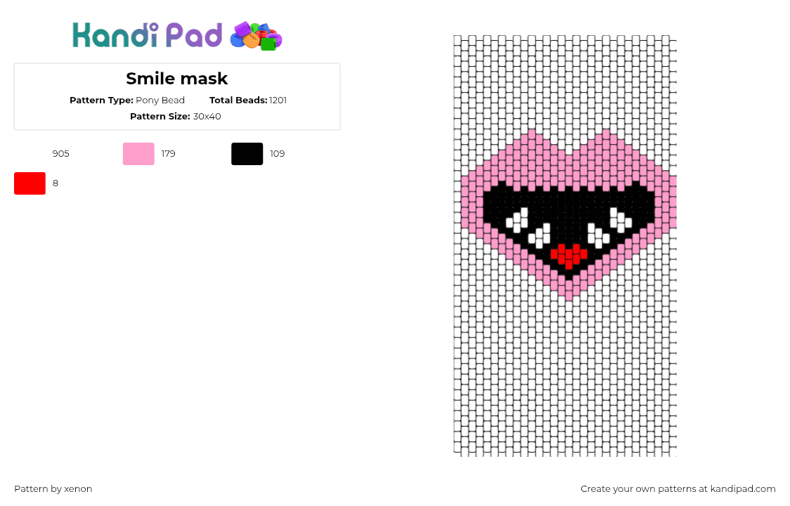 Smile mask - Pony Bead Pattern by xenon on Kandi Pad - mouth,teeth,smile,mask,pink,black