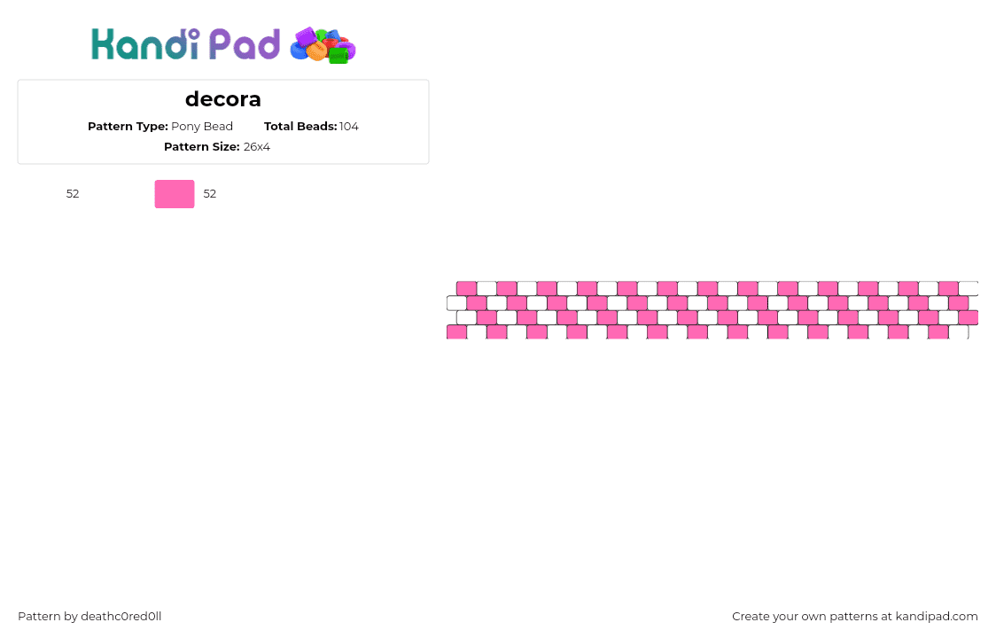 decora - Pony Bead Pattern by deathc0red0ll on Kandi Pad - diagonal,stripes,bracelet,cuff,pink,white