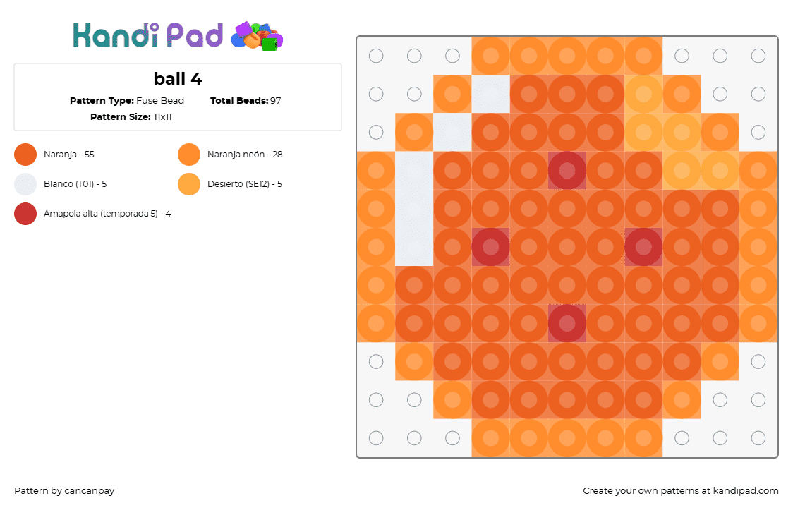 ball 4 - Fuse Bead Pattern by cancanpay on Kandi Pad - dragon ball z,ball,anime,tv show,orange