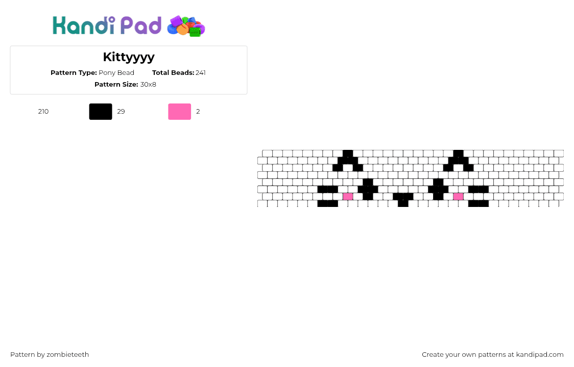 Kittyyyy - Pony Bead Pattern by zombieteeth on Kandi Pad - kitty,cat,emoticon,simple,cuff,cute,white