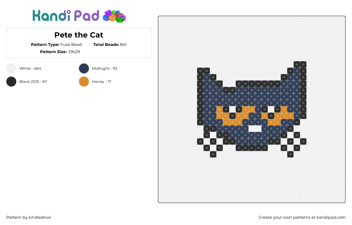 Pete the Cat - Fuse Bead Pattern by kindledowl on Kandi Pad - pete the cat,head,character,story,children,book,blue