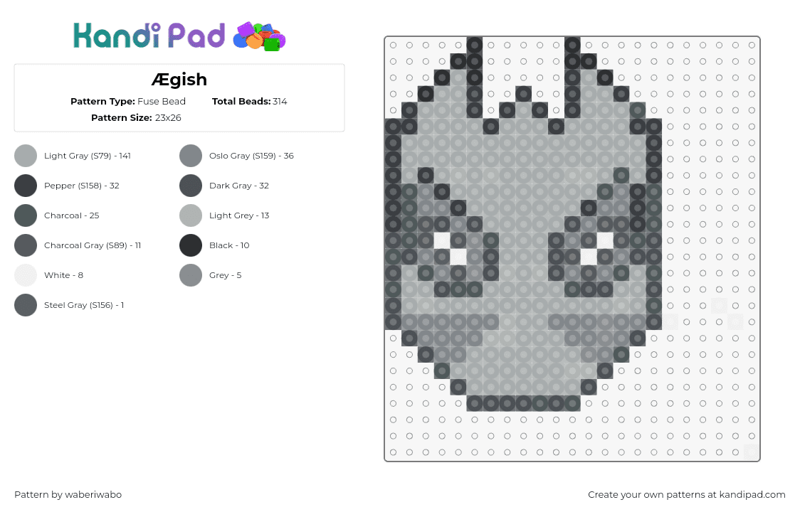 Ægish - Fuse Bead Pattern by waberiwabo on Kandi Pad - aegis,mask,head,gray