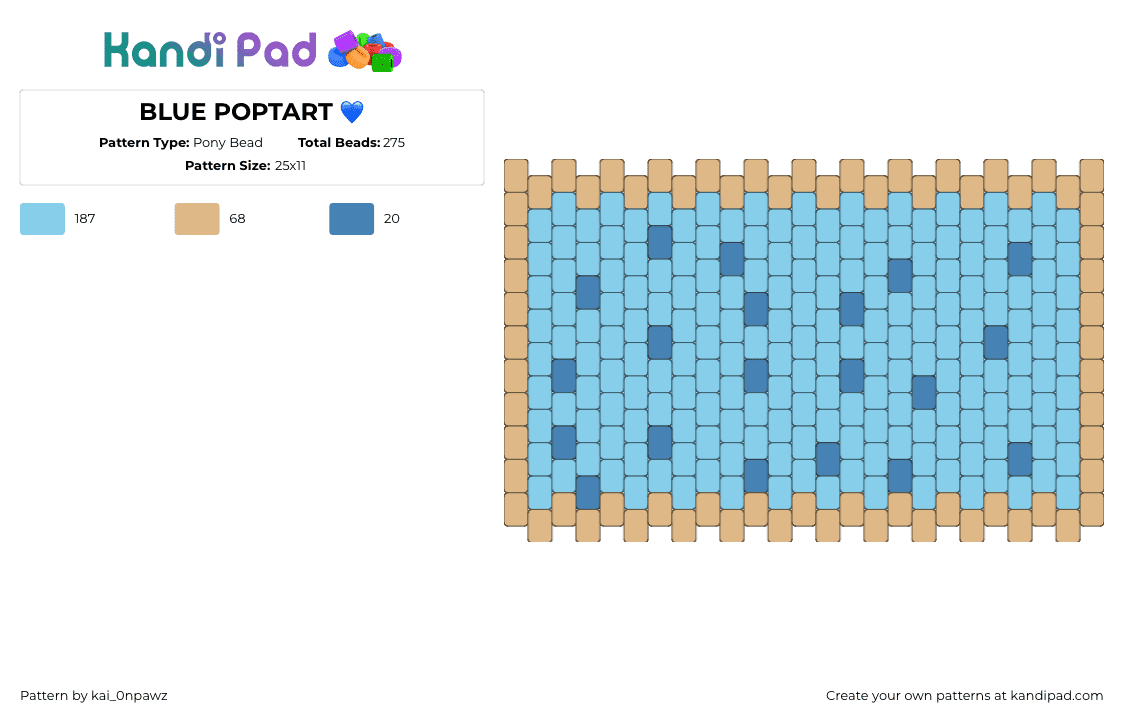 BLUE POPTART 💙 - Pony Bead Pattern by kai_isweird on Kandi Pad - poptart,breakfast,food,panel,light blue,tan