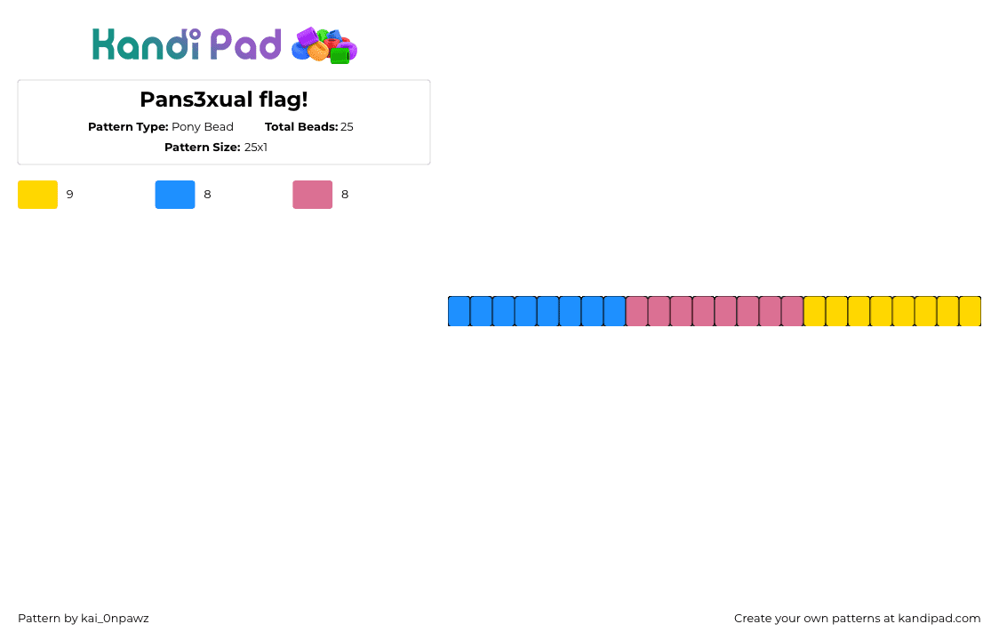 Pans3xual flag! - Pony Bead Pattern by kai_0npawz on Kandi Pad - pansexual,pride,single,bracelet,simple,blue,pink,yellow