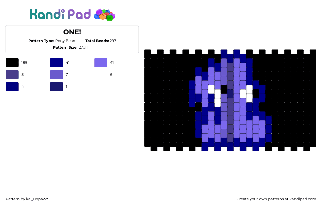 ONE! - Pony Bead Pattern by kai_0npawz on Kandi Pad - one,bfdi,battle for dream island,animation,tv show,cuff,dark,black,purple