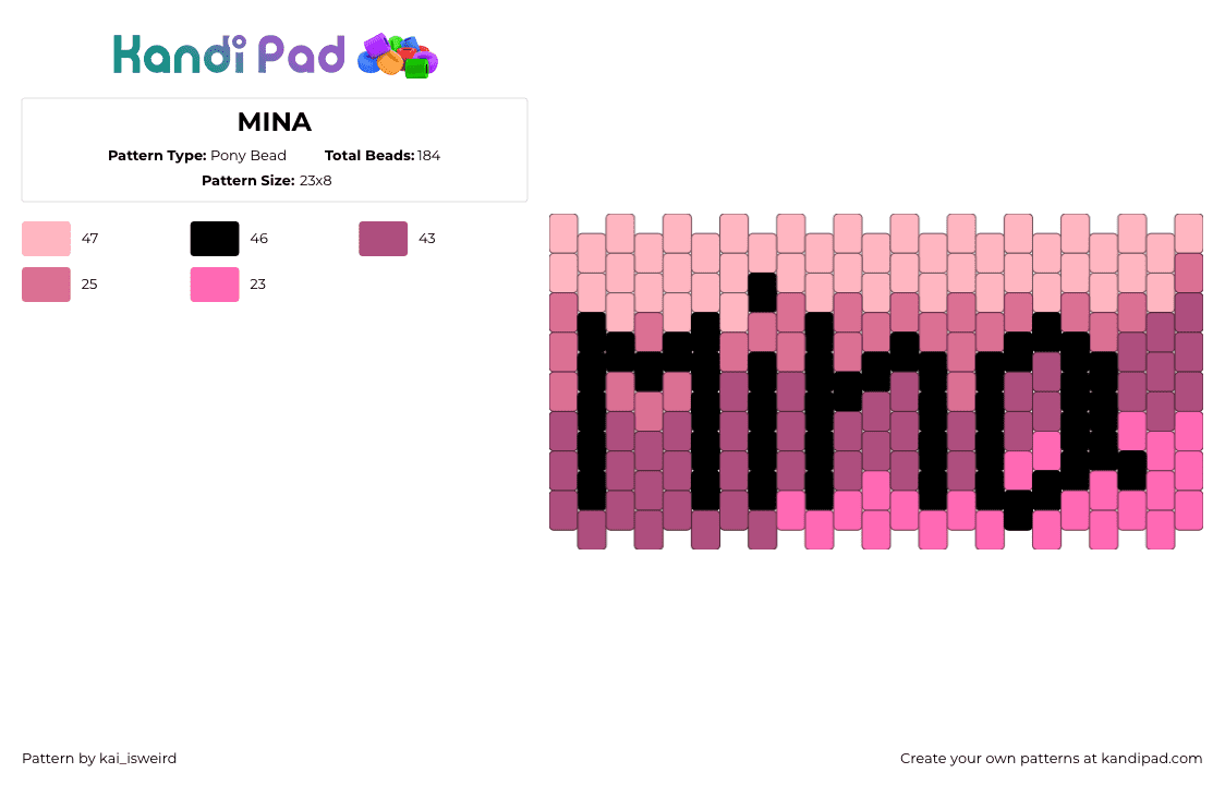 MINA - Pony Bead Pattern by kai_isweird on Kandi Pad - 