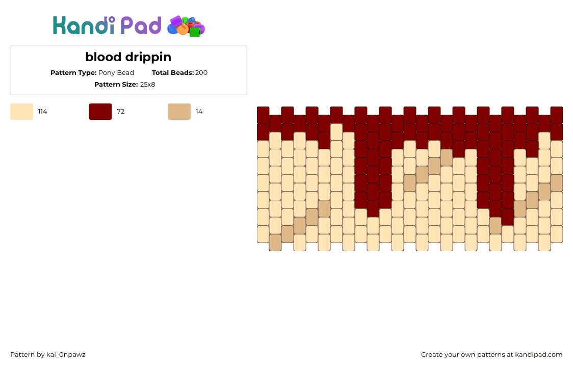 blood drippin - Pony Bead Pattern by kai_isweird on Kandi Pad - blood,drippy,horror,halloween,cuff,beige,red