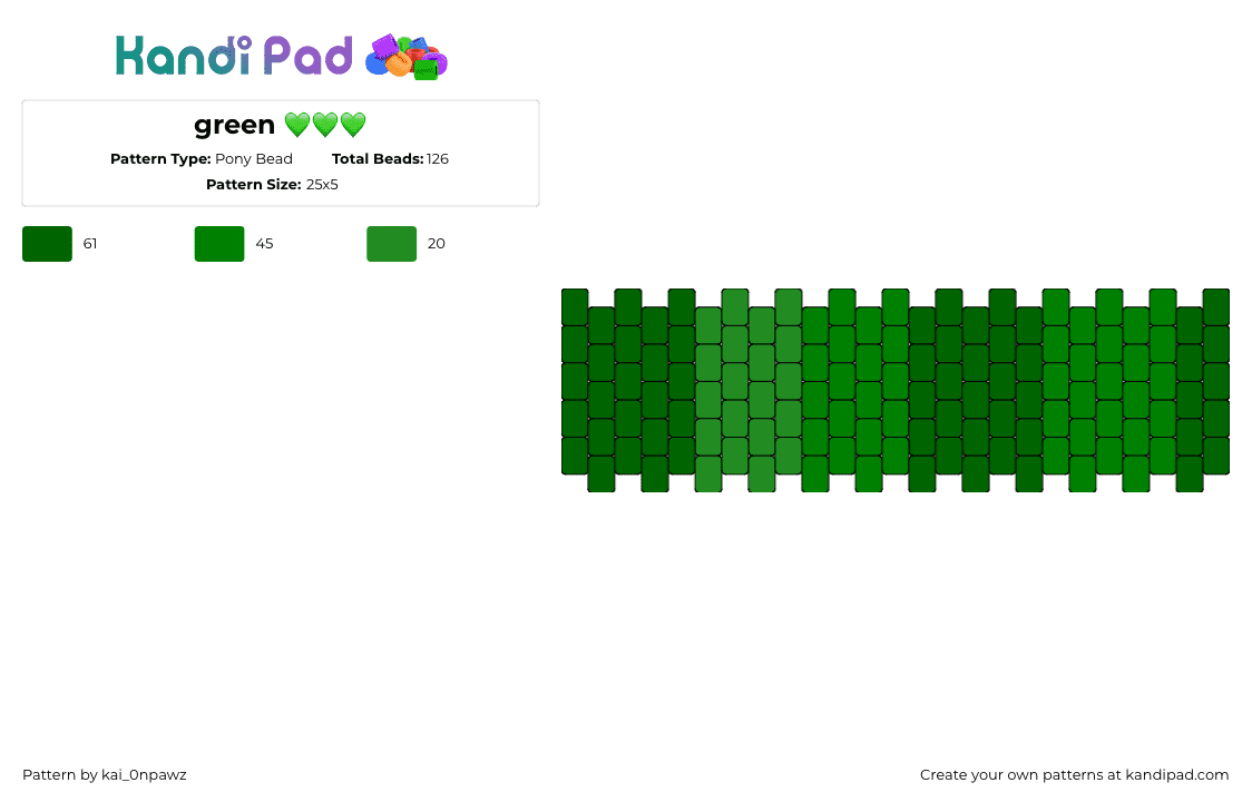 green 💚💚💚 - Pony Bead Pattern by kai_isweird on Kandi Pad - simple,cuff,green