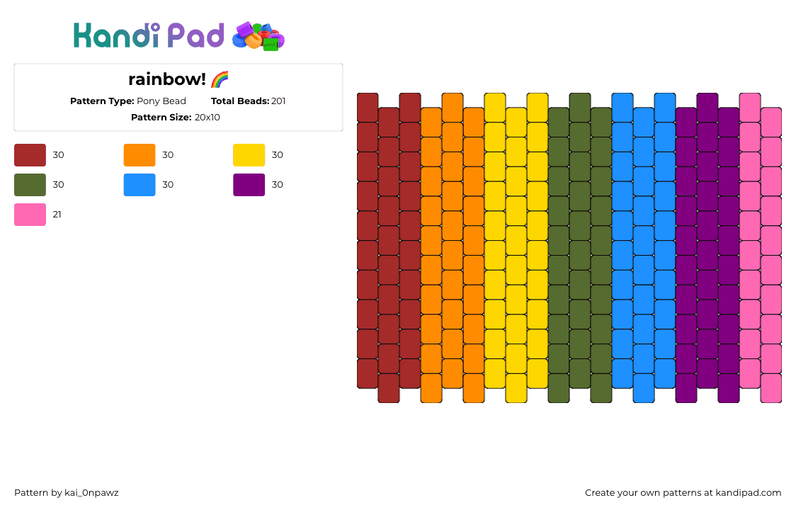 rainbow! 🌈 - Pony Bead Pattern by kai_0npawz on Kandi Pad - rainbow,vertical,stripes,simple,colorful