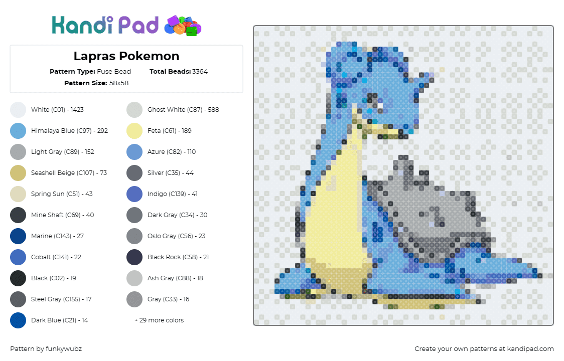 Lapras Pokemon - Fuse Bead Pattern by funkywubz on Kandi Pad - lapras,pokemon