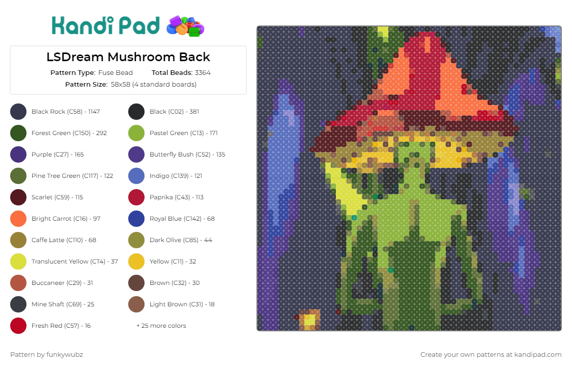 LSDream Mushroom Back - Fuse Bead Pattern by funkywubz on Kandi Pad - lsdream,music,edm,dj